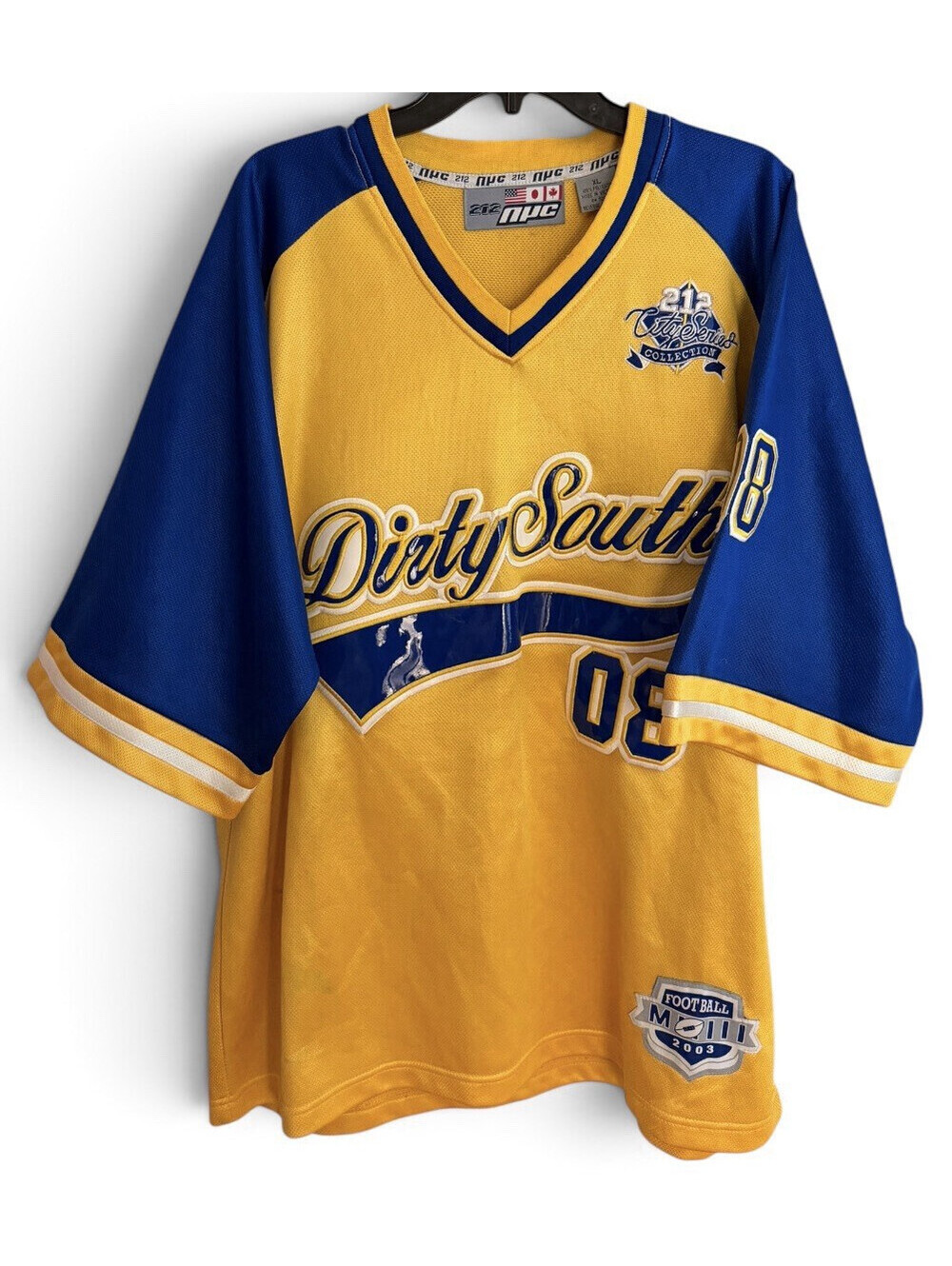 Y2K Hip-Hop Streetwear 212 NYC Men's XL Dirty South 08 Yellow/Blue Jersey